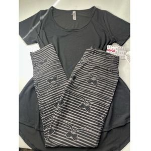 Lularoe black Classic tee s and bow leggings os one size new